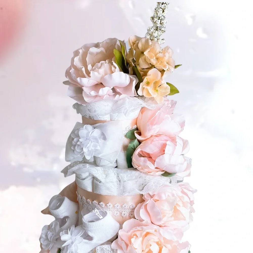 Flowers Diaper Cake, Peonies Diaper Cake